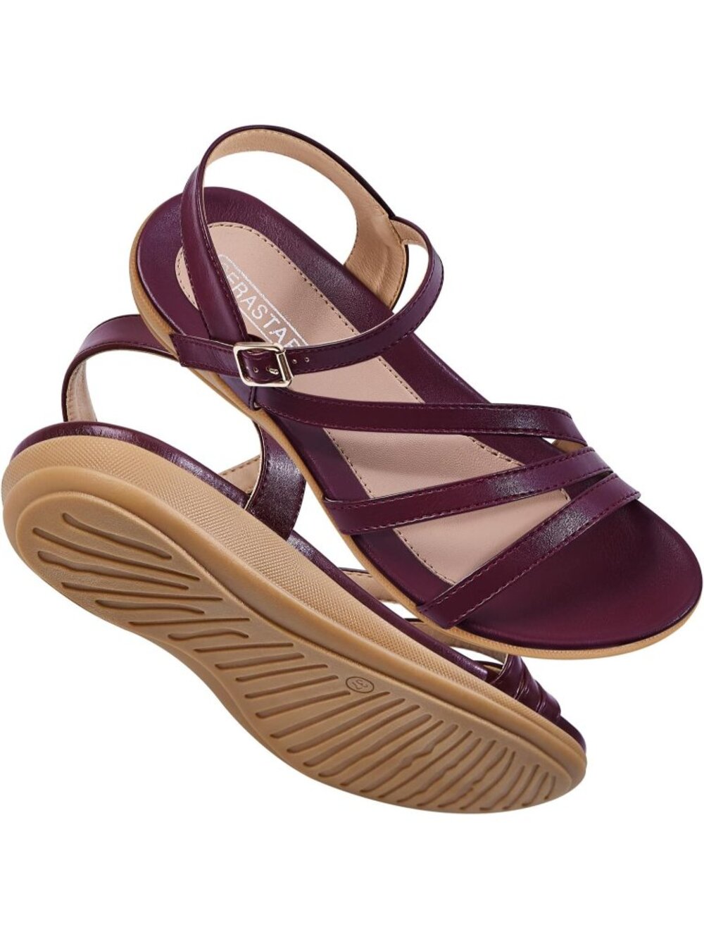 🆕Women's Dark Red Flat Sandals Dressy Comfortable Summer Strappy Dress Shoes